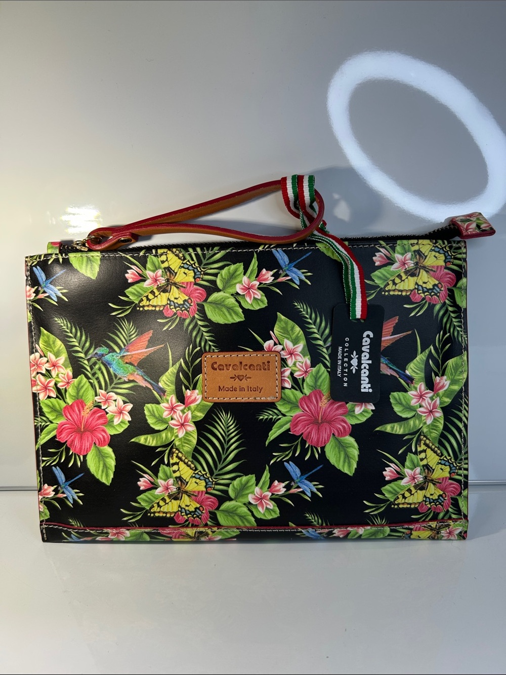 NWT Cavalcanti Brand Made In Italy Genuine Leather Colorful Zipper Close Clutch